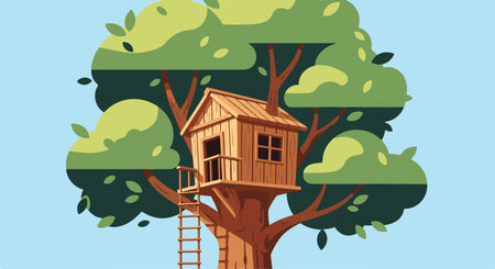 Wooden birdhouse on a tree in the forest. Vector illustrationのイラスト素材