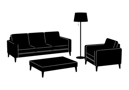Sofa, armchairs and floor lamp. Vector illustration.のイラスト素材