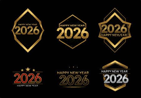 2020 Happy New Year. Set of golden numbers on black background.のイラスト素材