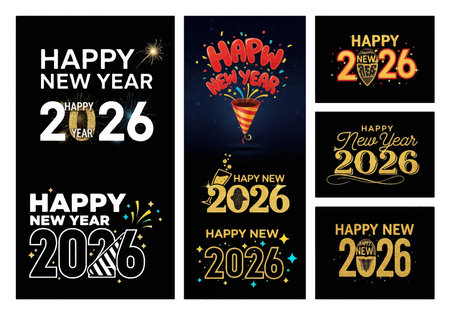 Happy New Year and Merry Christmas Greeting Card Set. 2020 Happy New Year Background. Vector Illustration EPS10のイラスト素材