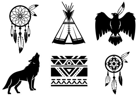 Native American symbols. Tribal elements. Vector illustration isolated on white background.のイラスト素材