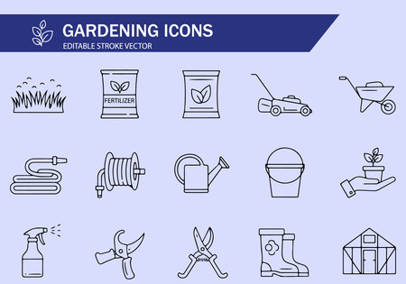 Gardening line icon set. Gardening outline symbol collection.のイラスト素材