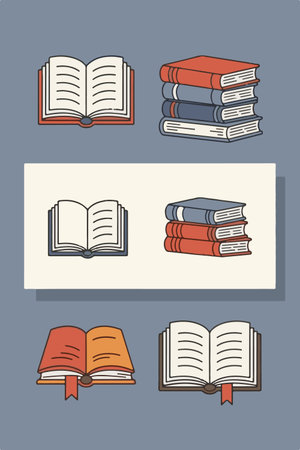 Books icons set. Vector illustration in line art style. Isolated on white background.のイラスト素材