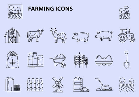 Farm icons set. Collection of line icons on color background. Vector illustrationのイラスト素材