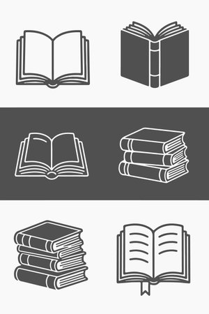 Set of books icons. Black and white vector illustration. Flat design.のイラスト素材