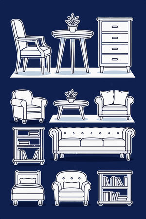 Furniture icon set. Furniture vector collection. Furniture vector collection. Furniture vector collection.のイラスト素材