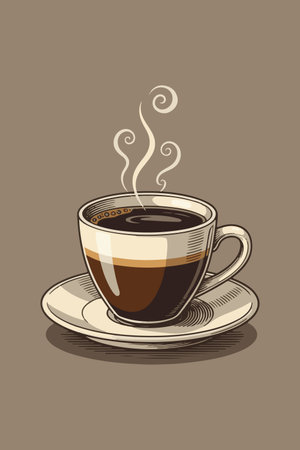 Coffee cup with steam on brown background. Vector illustration.のイラスト素材