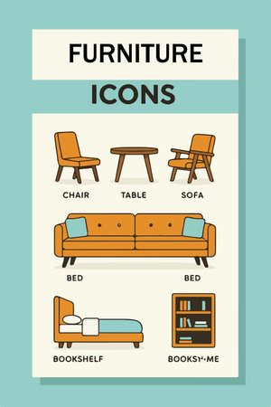 Furniture icons set in flat style. Furniture vector illustrationのイラスト素材