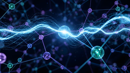 3D rendering of abstract digital technology concept with connection lines and dotsの写真素材