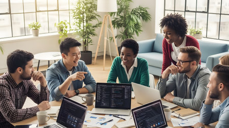 Group of multiethnic business people working together in modern office.の写真素材