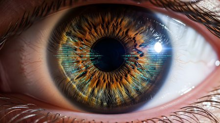 Close up of human eye with digital code. Concept of artificial intelligenceの写真素材