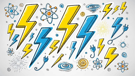 Set of hand drawn doodle electricity icons. Vector illustration.