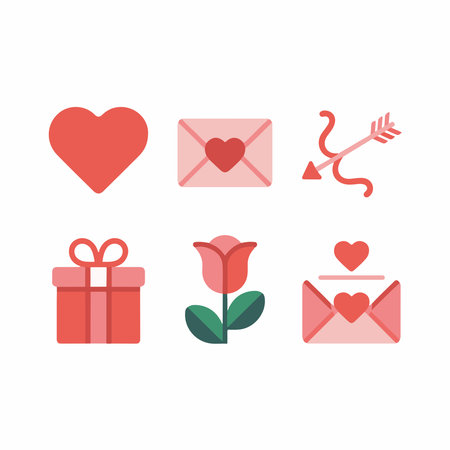 Valentine day icons set in flat style. Vector illustration.のイラスト素材