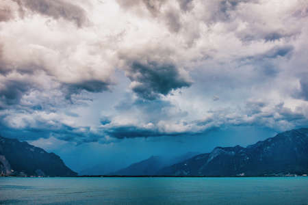Dramatic sky above Leman Lake Genevaの写真素材