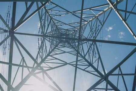View from below of the high voltage line tower