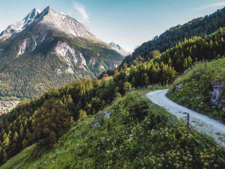 Mountain path in Val d'HÃ©rens in Valais, Switzerlandの写真素材