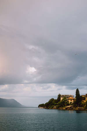 Dramatic evening light over Lake Genevaの写真素材