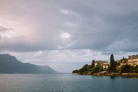 Dramatic evening light over Lake Genevaの写真素材