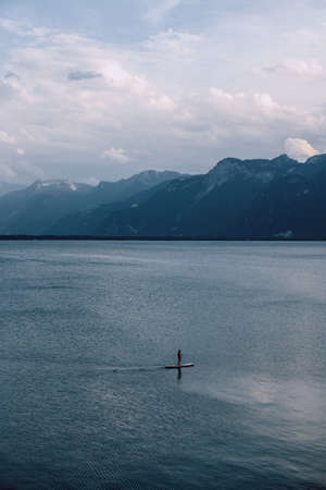 Sup boarder on Lake Genevaの写真素材