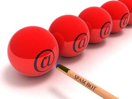 Conceptual image of the spam-program dispatching a spam in the form of a billiard cue and spheres 