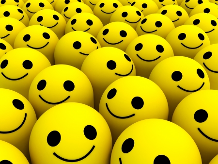 Many bright yellow happy smiles.の写真素材