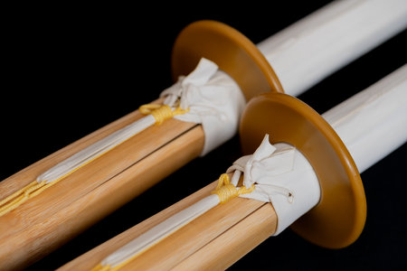 Two shinai for practice and competition in kendo. Japanese bamboo training sword imitating katana...