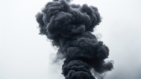 Dramatic Plume of Smoke Rising in the Air on a Cloudy Dayの素材