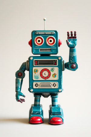 Vintage Turquoise Robot Toy Waving Helloの素材