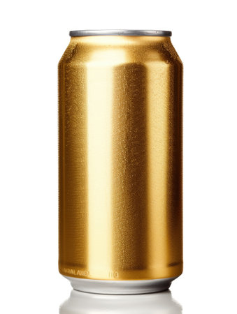 Shiny Golden Beverage Can Isolated on White Backgroundの素材