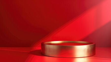 Minimalist Golden Product Podium with Red Illuminated Backgroundの素材