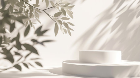 Botanical Shadow on White Product Display Stages with Soft Natural Lightの素材