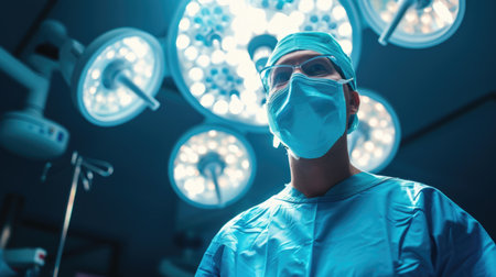 Surgeon in Operating Room Under Bright Lightsの素材