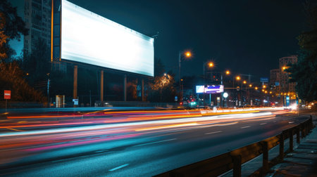 Urban Night Scene with Blank City Light Poster Mockupの素材
