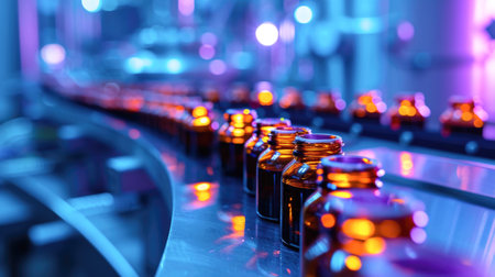 High-Tech Pharmaceutical Facility: Glass Vials on Conveyor Beltの素材