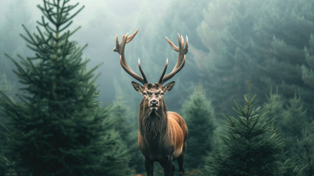 Forest Monarch: Majestic Stag in Misty Woodsの素材