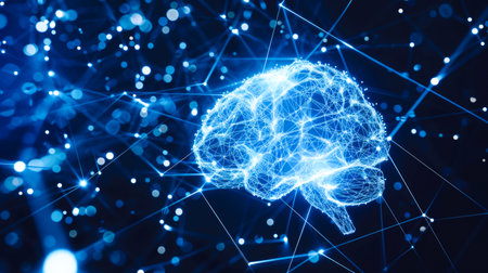 Digital Brain Concept with Blue Neural Network Connectionsの素材