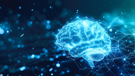 Digital Brain Concept with Blue Neural Network Connectionsの素材