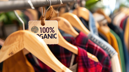 Eco-Friendly Fashion Concept with Organic Clothes on Hangersの素材