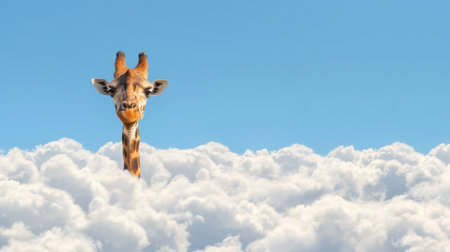 Whimsical Giraffe Peeking Through Cloudsの素材