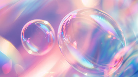 Iridescent Soap Bubbles on Colorful Light Backgroundの素材