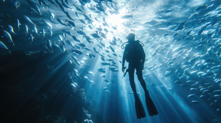 Underwater Adventure: Scuba Diver Among Marine Lifeの素材
