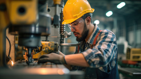 Skilled Machinist Fine-Tuning Machinery in Industrial Settingの素材