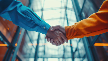 Handshake Agreement Between Professionals in Blue and Orangeの素材