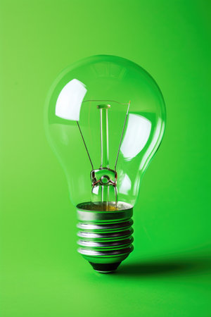 Conceptual Energy-Saving Theme with Light Bulb on Green Backgroundの素材