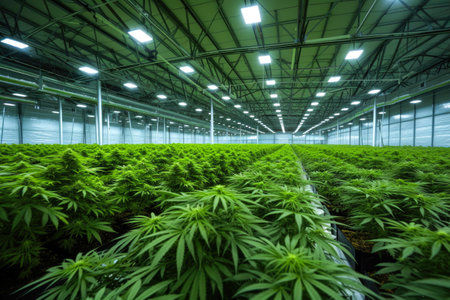 Large Scale Indoor Cannabis Plantation with Modern Agricultural Lightingの素材