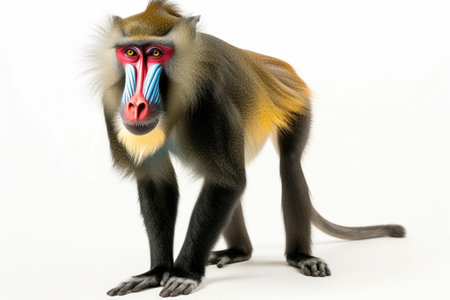 Mandrill Portrait: Vivid and Colorful African Monkey Isolated on Whiteの素材