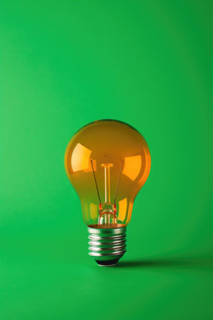 Conceptual Energy-Saving Theme with Light Bulb on Green Backgroundの素材