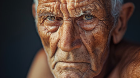Intense Portrait of an Elderly Man with Weathered Featuresの素材