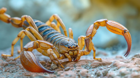 Emperor Scorpion Poised on Rock with Claws and Stinger Readyの素材