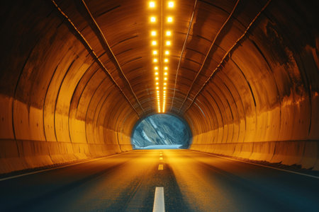 Light at the End of the Tunnel: Empty Road Through a Modern Tunnelの素材